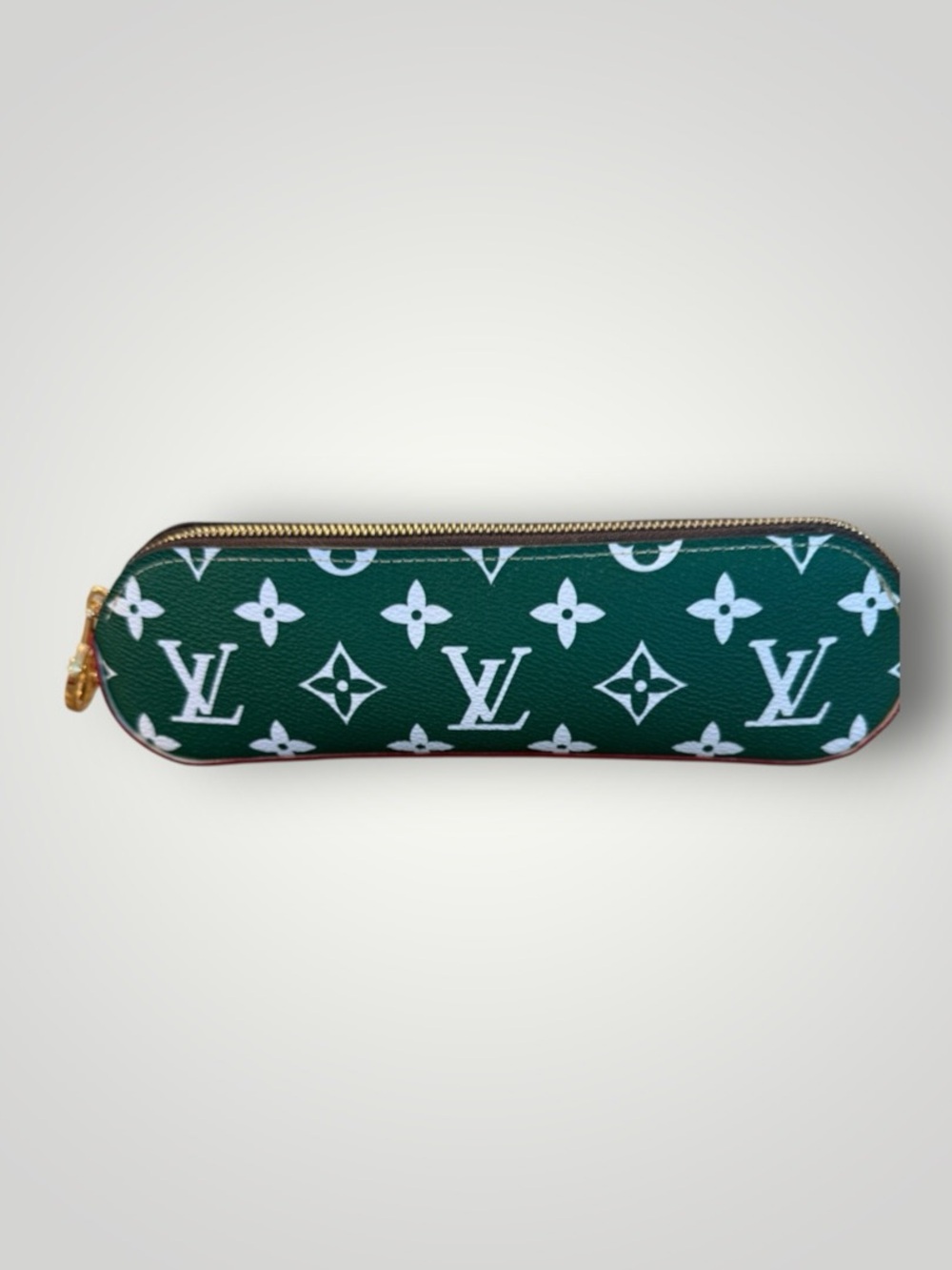 Source Unknown Green & White Monogram Pencil Case